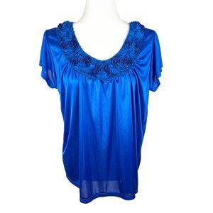 Lati Fashion Intimates Collection Sleep Top Women Medium Blue Floral Semi Sheer